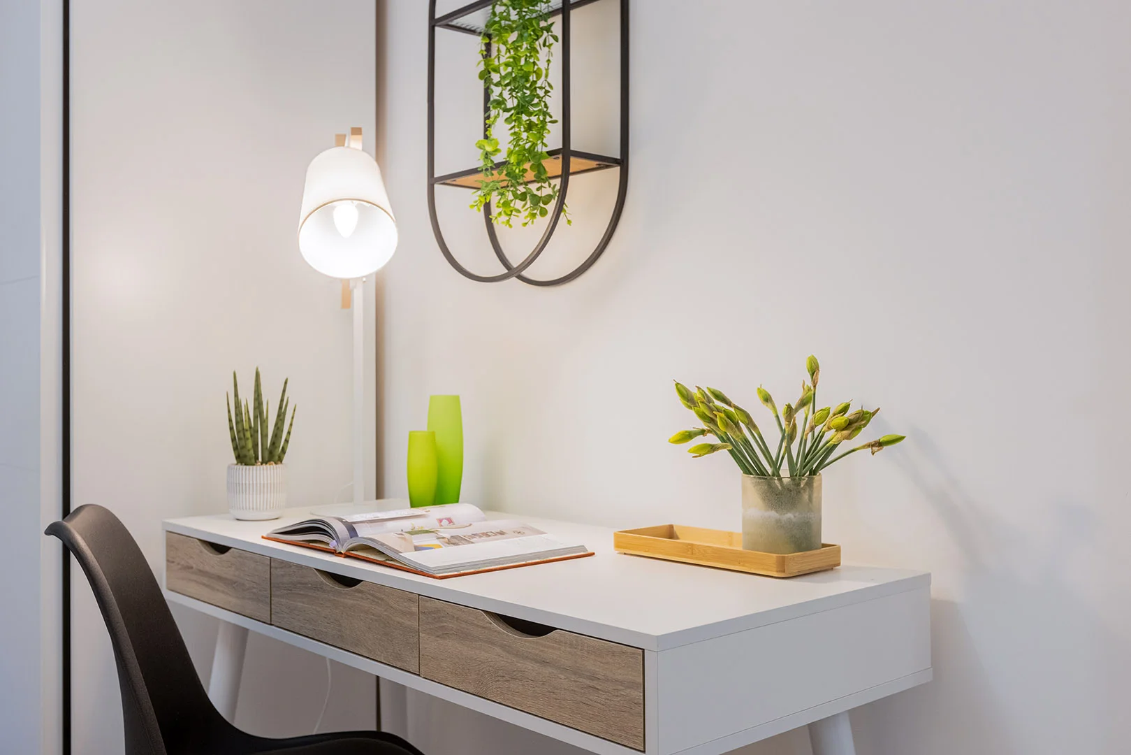 study table with chair setup in Kerris House apartment with modern interior styling