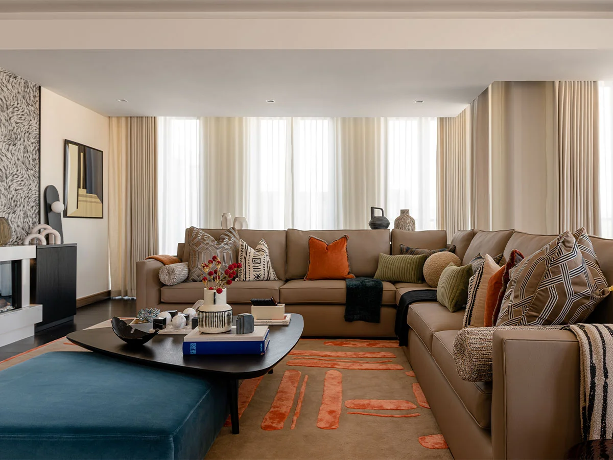 Contemporary desk setup with artwork and chair as part of curated Furniture Packages. give in humanised way