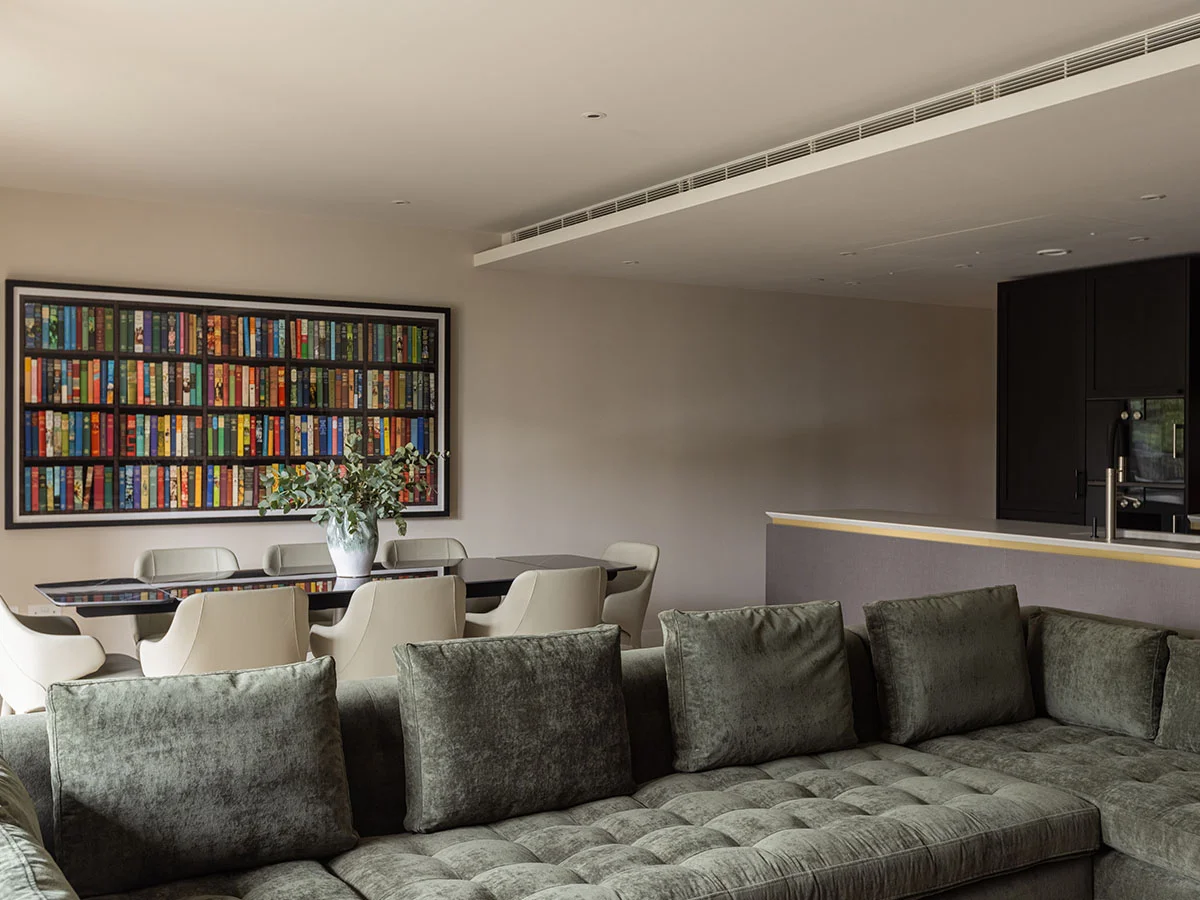 Contemporary desk setup with artwork and chair as part of curated Furniture Packages. give in humanised way