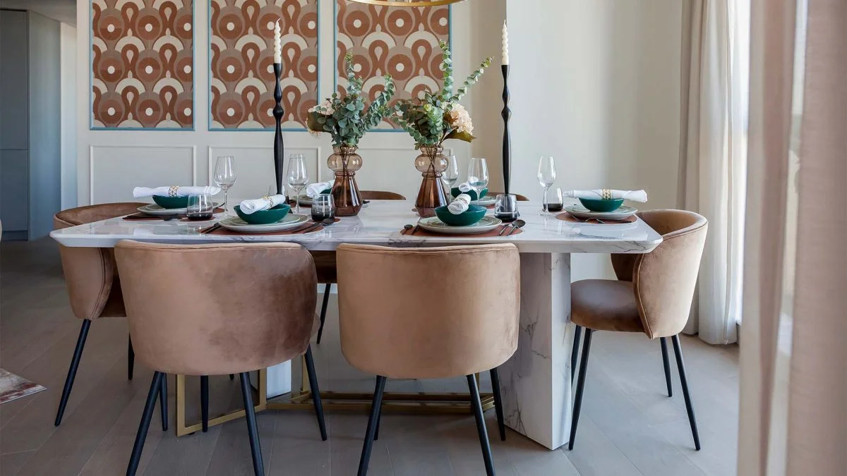 Styled dining table in West End Gate showhome London for lifestyle presentation