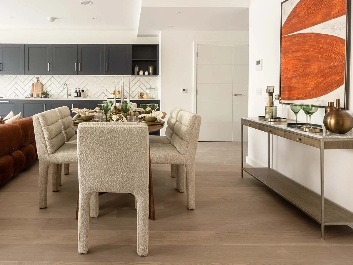 Dining area in affordable show home styled to create a luxury buyer experience