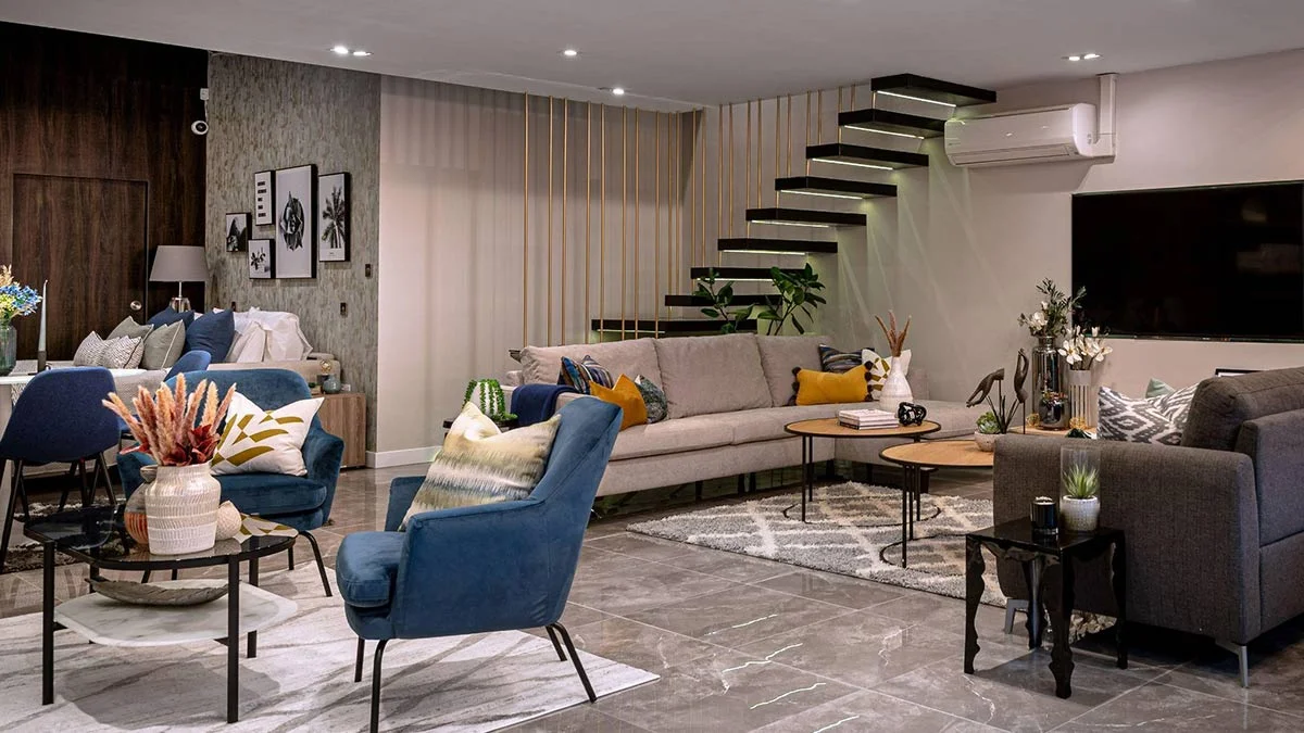 modern living room designed with investor furniture pack for rental property in London