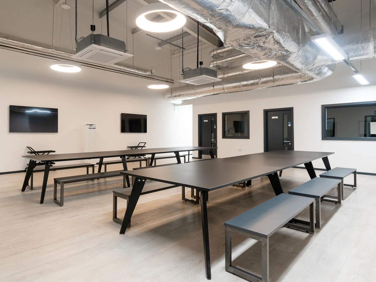 Office breakout area with table tennis setup