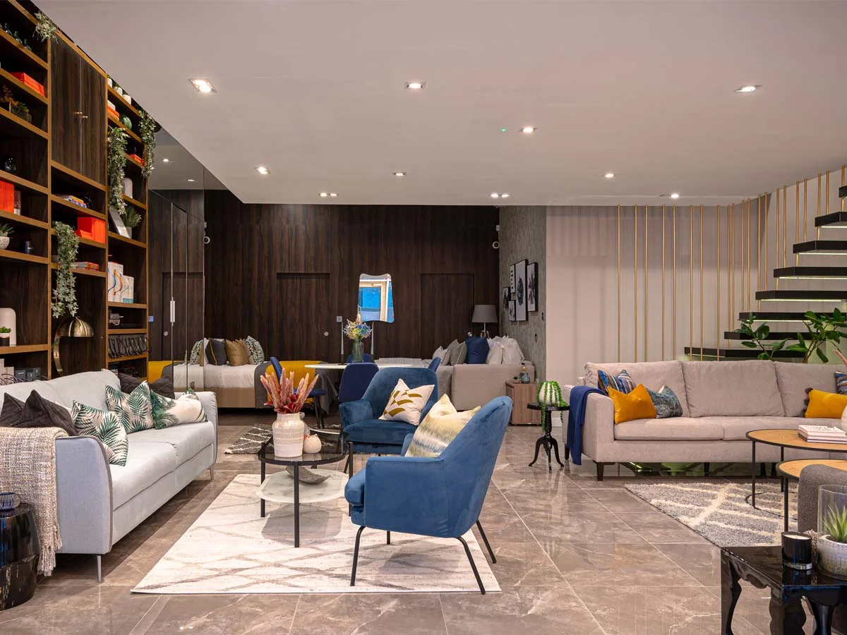Modern commercial lounge interior with stylish seating