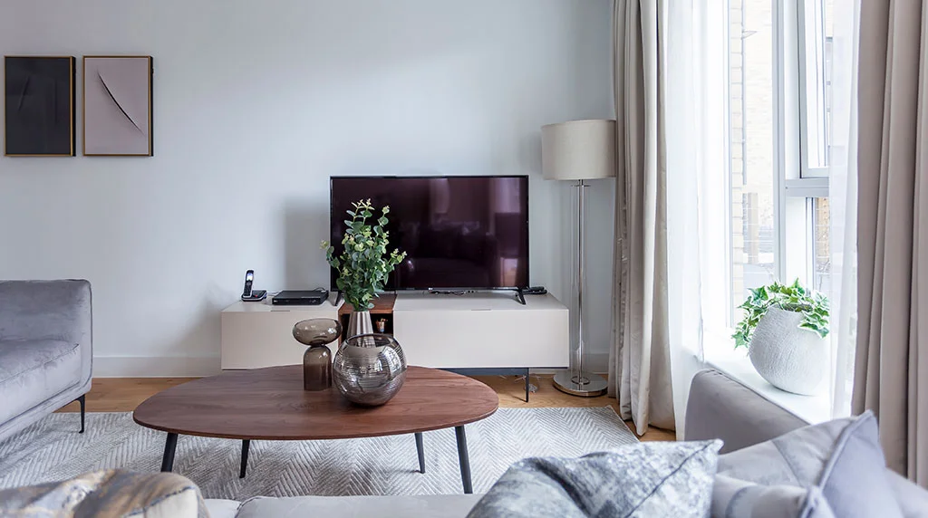 Waiting area with modern furniture in commercial space