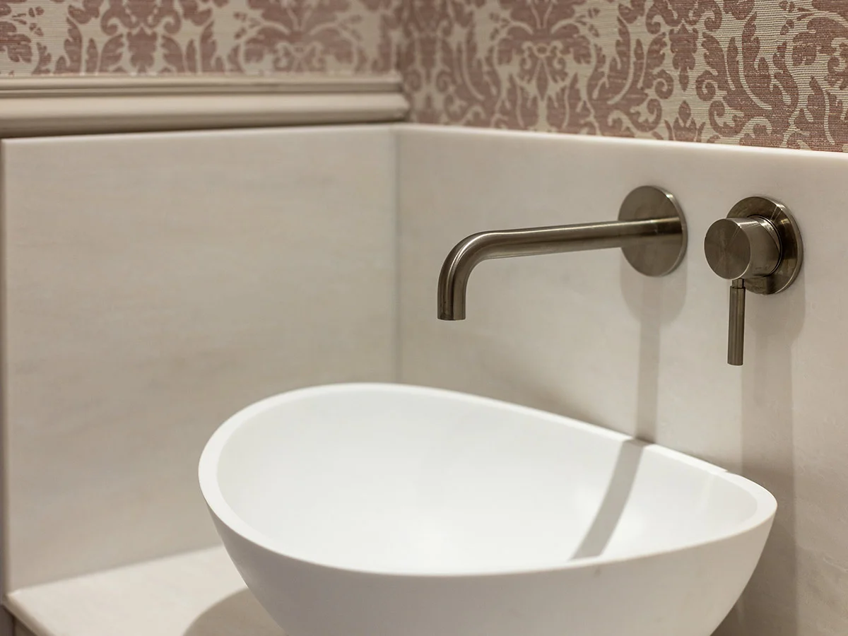 Contemporary bathroom basin and wall fittings designed for a modern interior upgrade