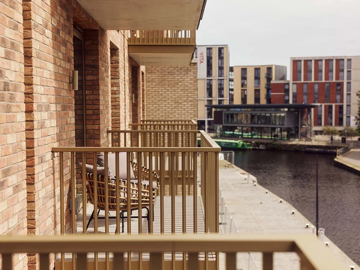 Balcony view of a New Fountainbridge London flat, part of a desirable furnished property for investors
