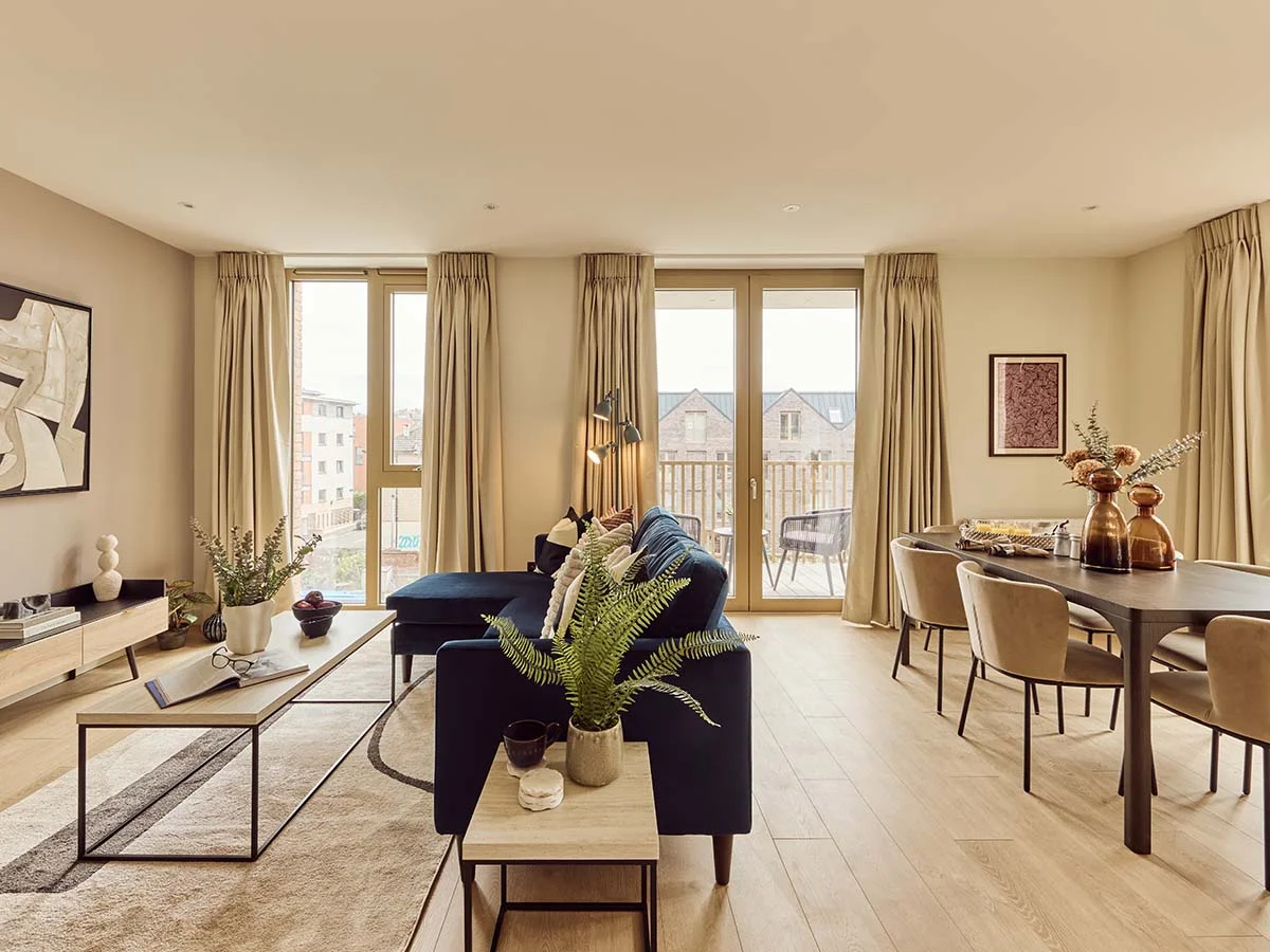 Master bedroom of a London flat, showing a stylish InStyle Direct furnishing package for rental appeal
