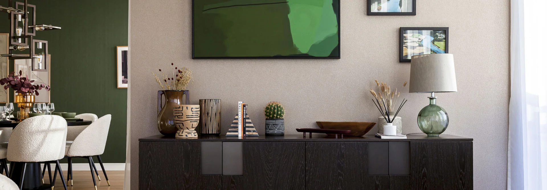 Decorative sideboard styling showing the interior design impact on a London rental property’s value.