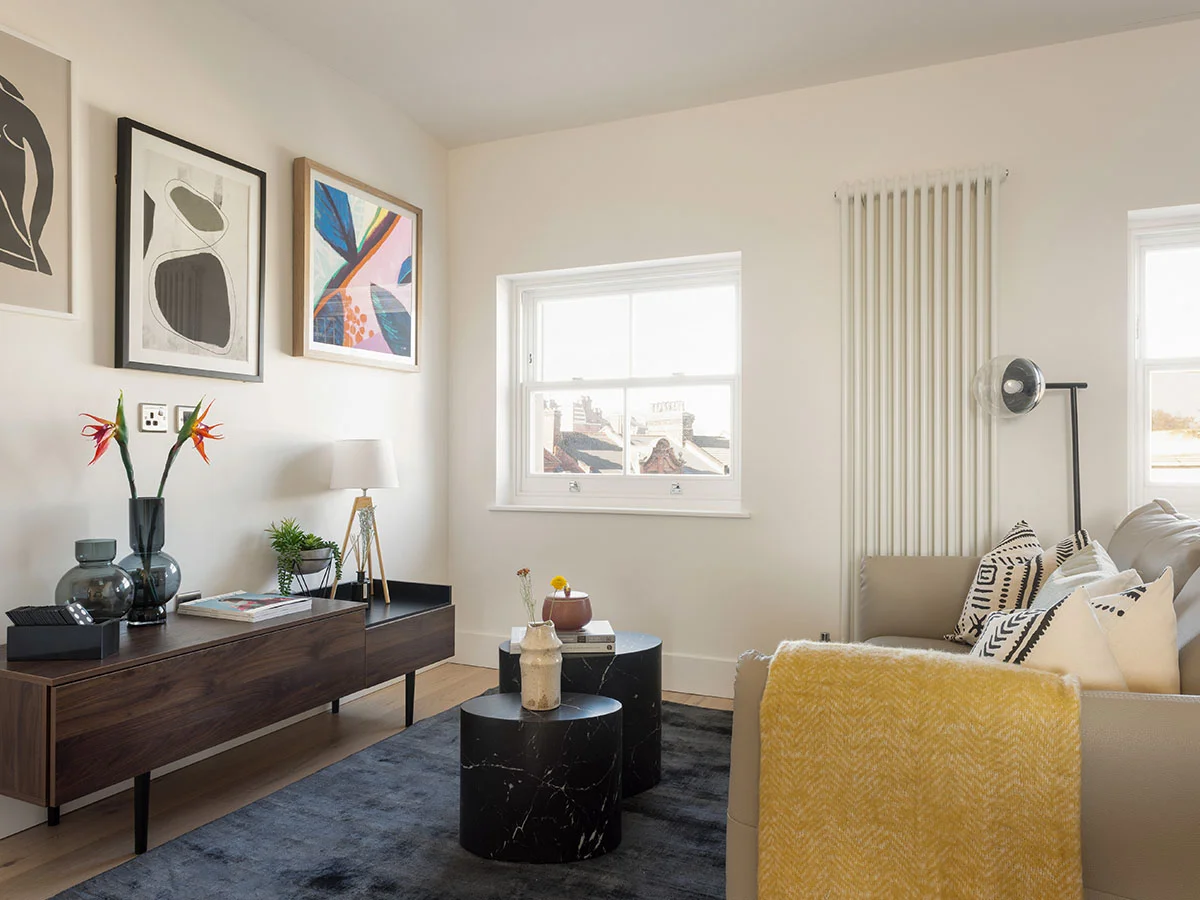 Modern living room transformation in London showcasing professional interior design for BTR student housing