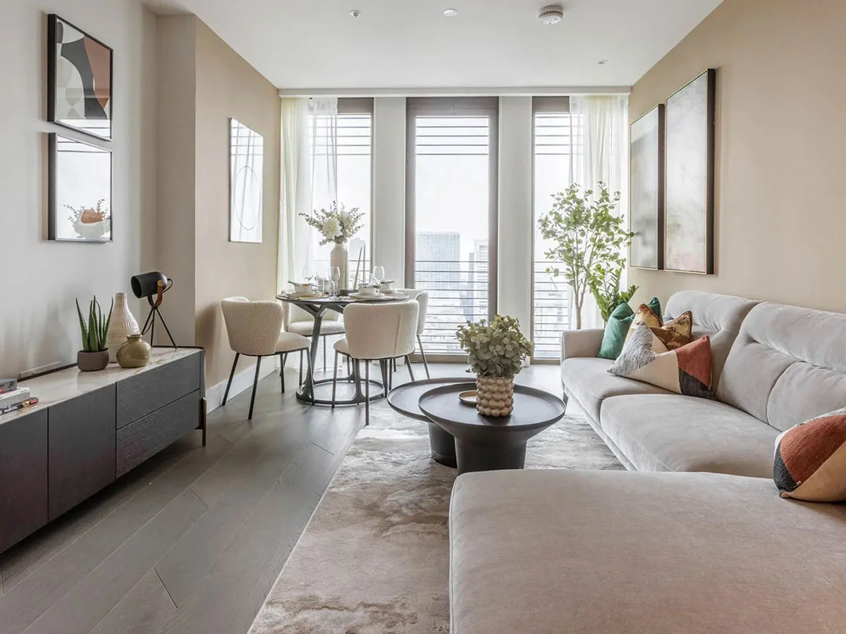 A beautifully styled living room, professionally dressed for estate agents to enhance property marketing and attract potential buyers