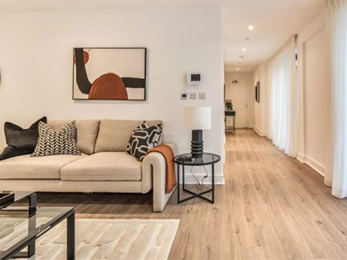 Living room in show home styled with furniture and decor to boost property sales