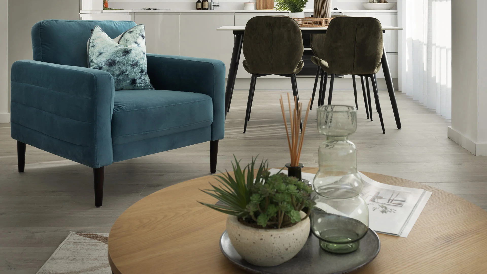 Fully furnished living room for social housing in the UK