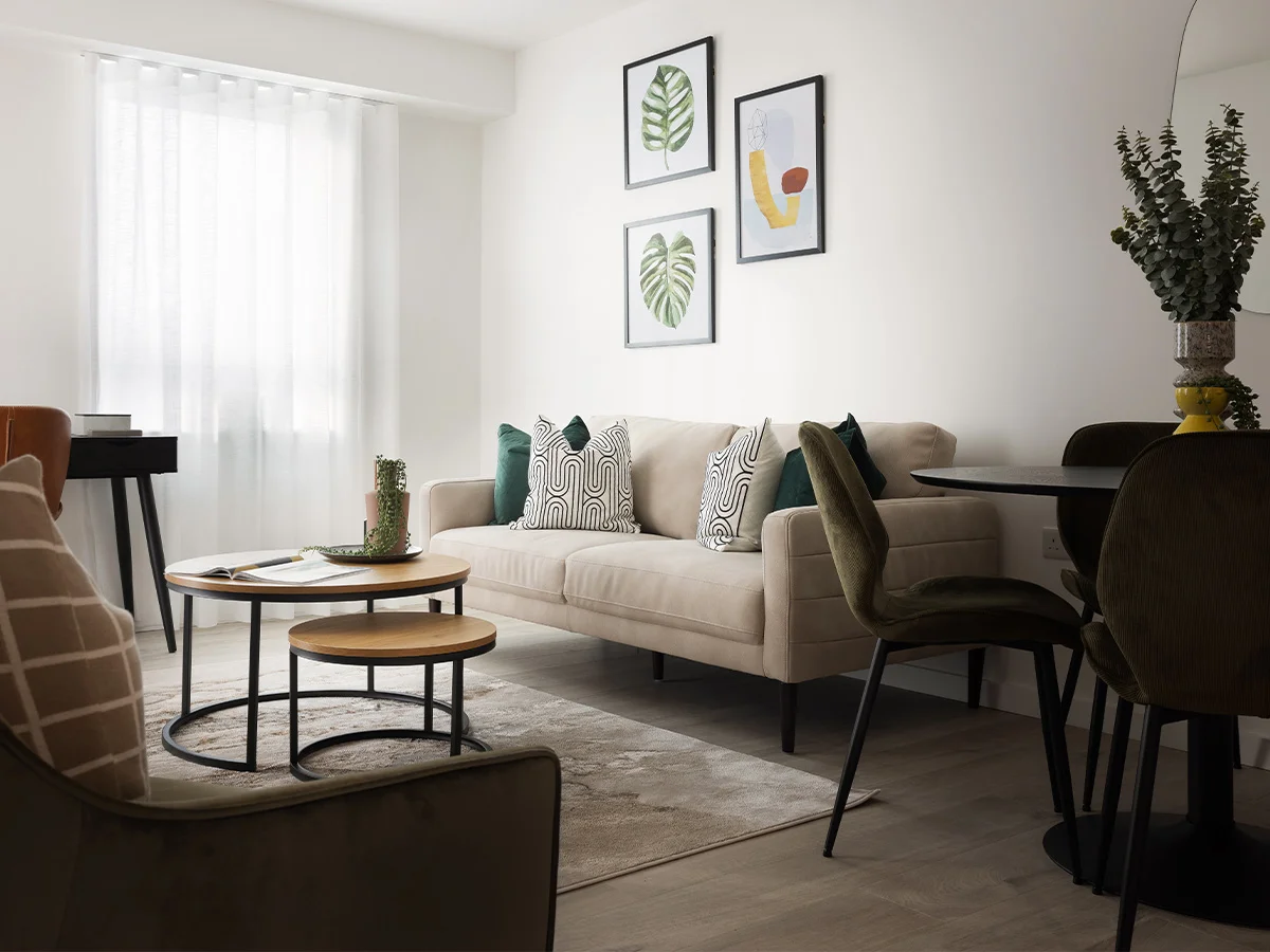 Living room detail in affordable housing interior design UK