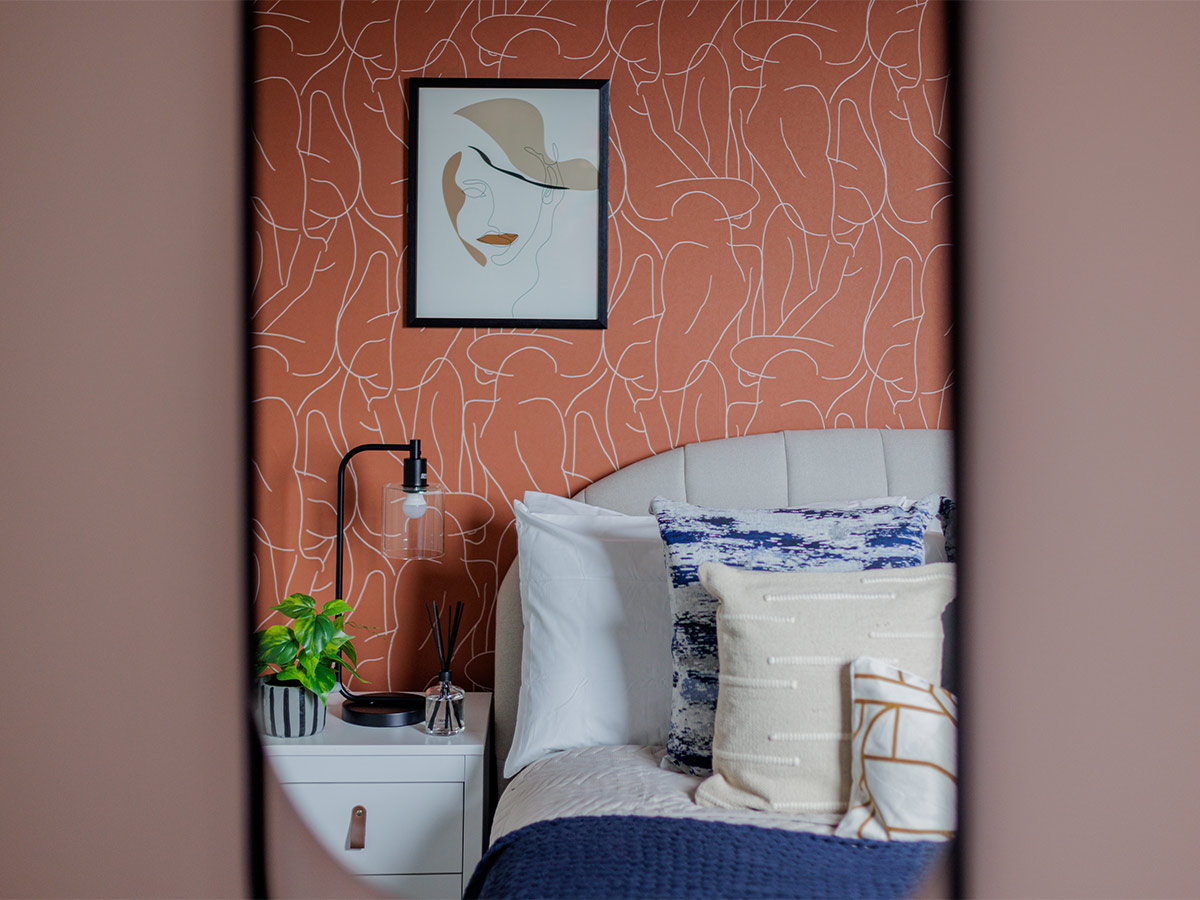 Stylish bedroom interior created through Dubai Airbnb furnishing service