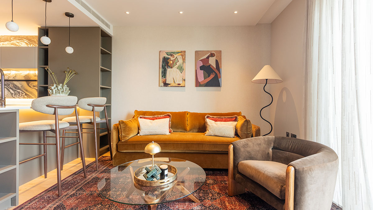 Stunning InStyle Direct transformation lounge in a Dubai flat, clear before and after dubai flat result