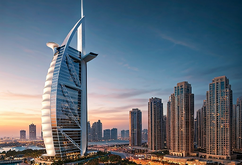 Stunning Dubai skyline at sunset, targeting UAE investors with London properties needing professional furnishing packages