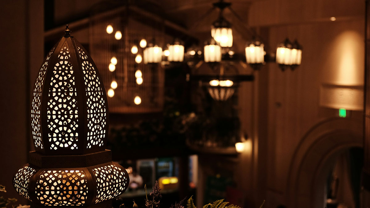 Traditional Ramadan lantern with warm ambient lighting